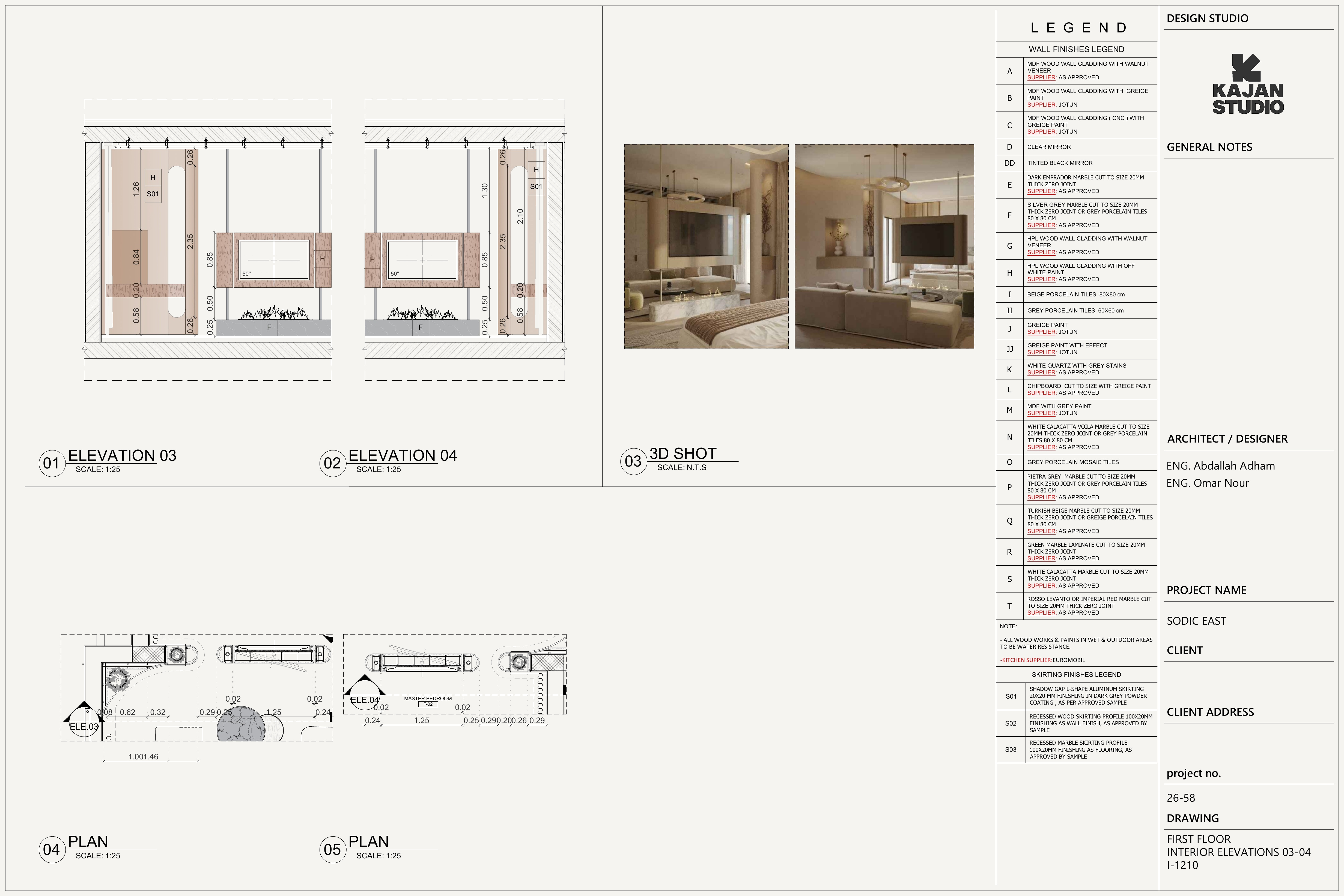 Technical drawing Master Bedroom Elevations 03–04 — Interior Elevation