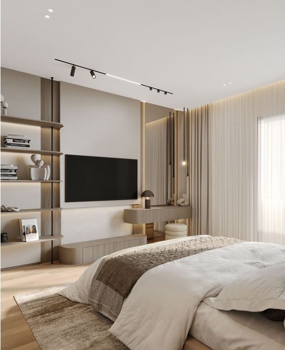 Moon Valley Apartment — bedroom with vanity unit and layered textiles