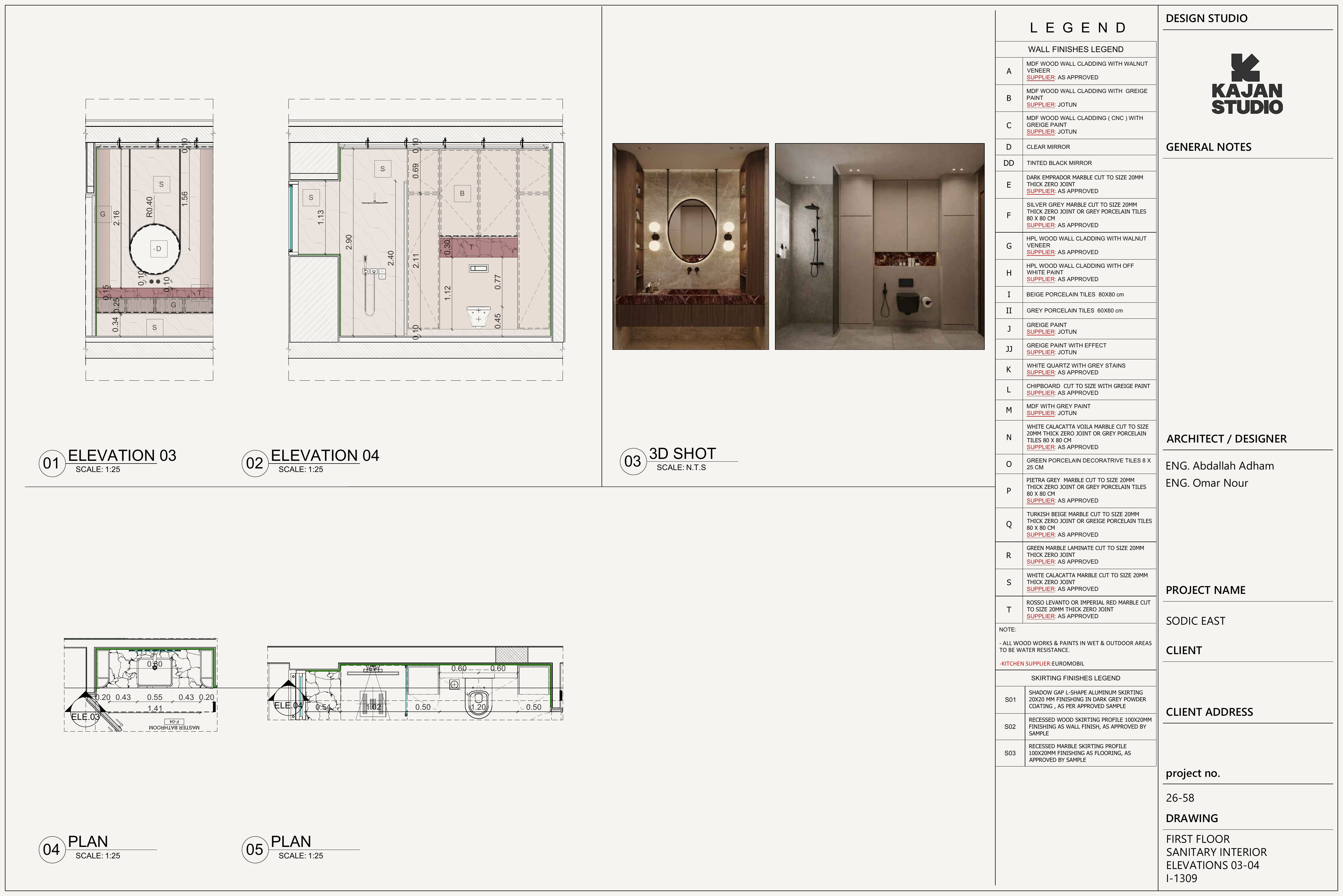 Technical drawing Master Bathroom Elevations 03–04 — Sanitary-Space Elevation