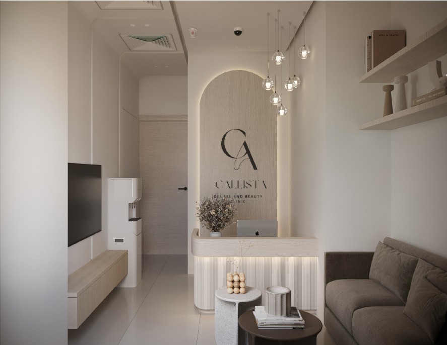 Callista Clinic — reception with backlit arched feature wall