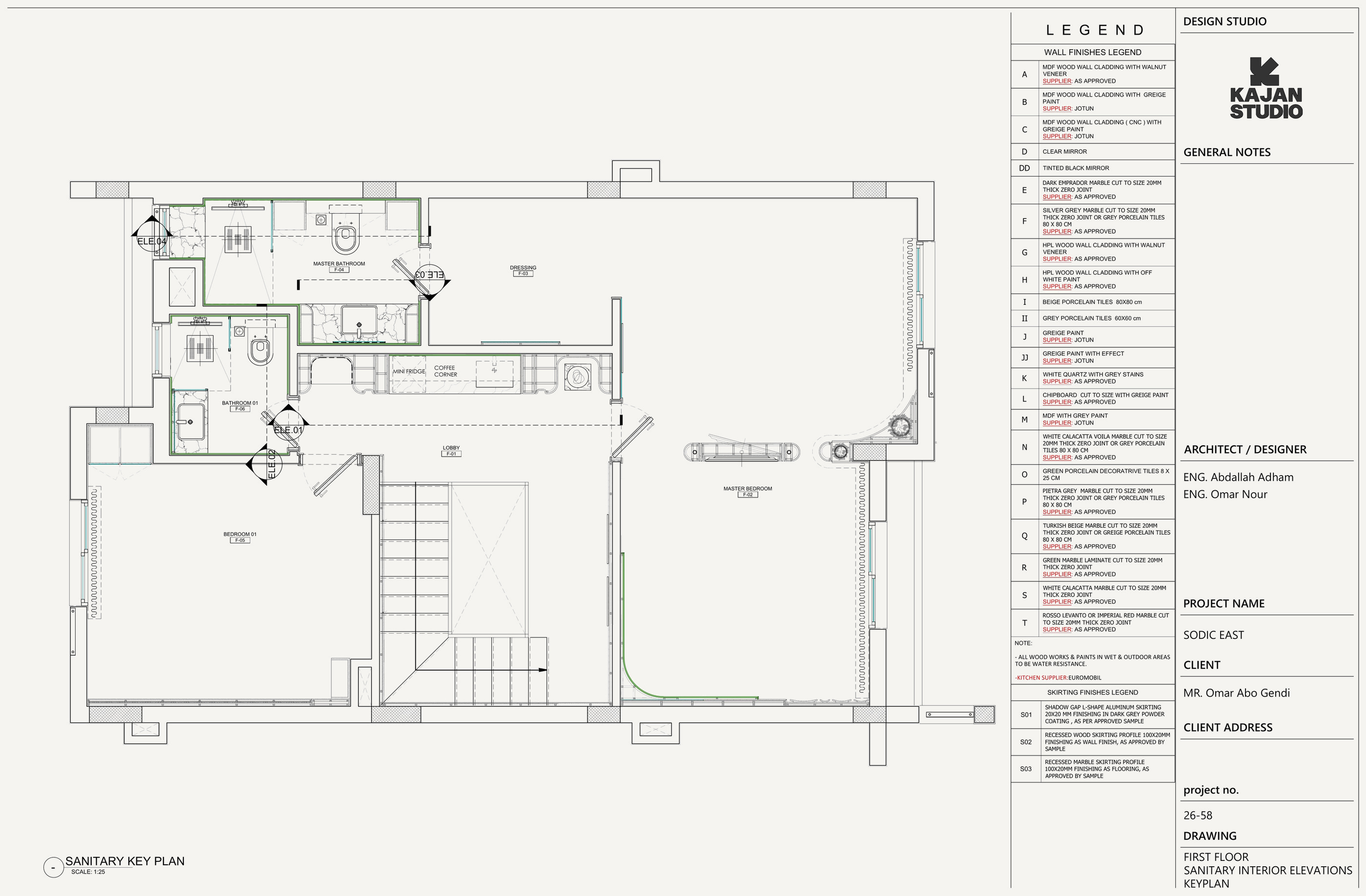 Technical drawing Joinery Elevation Key Plan — Reference Plan