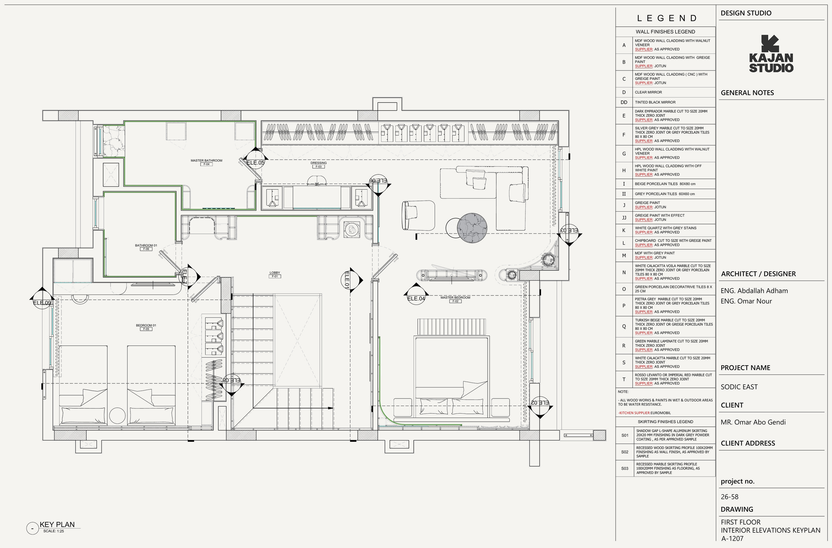 Technical drawing Interior Elevation Key Plan — Reference Plan