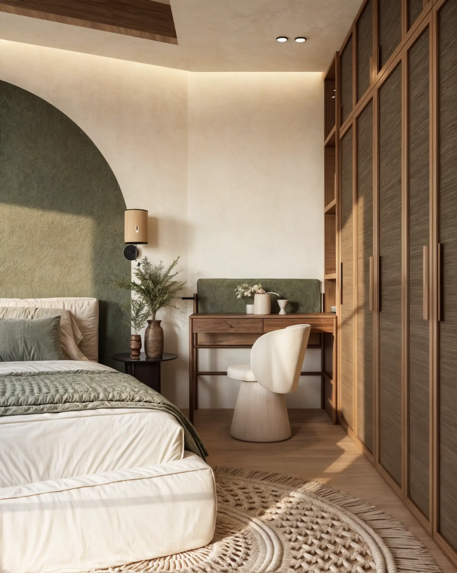 Mediterranean Home — bedroom with dressing desk and fitted wardrobes